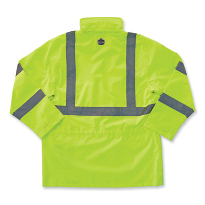 Glowear 8365 Class 3 Hi-Vis Rain Jacket, Polyester, Large, Lime