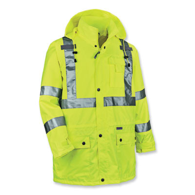Glowear 8365 Class 3 Hi-Vis Rain Jacket, Polyester, 3X-Large, Lime