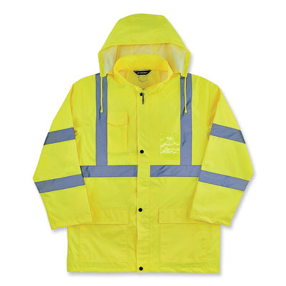 Glowear 8366 Class 3 Lightweight Hi-Vis Rain Jacket, Polyester, Large, Lime