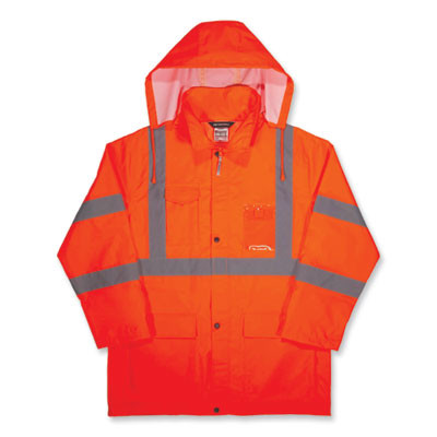 Glowear 8366 Class 3 Lightweight Hi-Vis Rain Jacket, Polyester, Medium, Orange