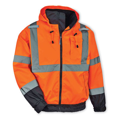 Glowear 8379 Class 3 Hi-Vis Fleece Lined Bomber Jacket, Orange, 2X-Large