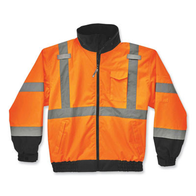 Glowear 8379 Class 3 Hi-Vis Fleece Lined Bomber Jacket, Orange, 3X-Large