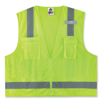 Glowear 8249Z-S Single Size Class 2 Economy Surveyors Zipper Vest, Polyester, 3X-Large, Lime