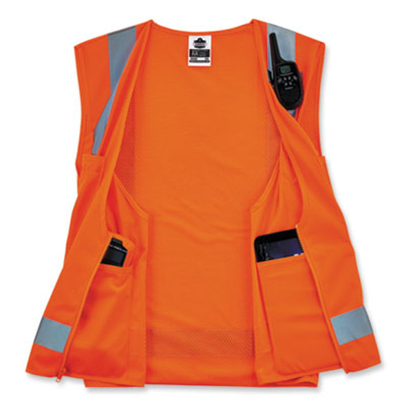 Glowear 8249Z-S Single Size Class 2 Economy Surveyors Zipper Vest, Polyester, X-Large, Orange