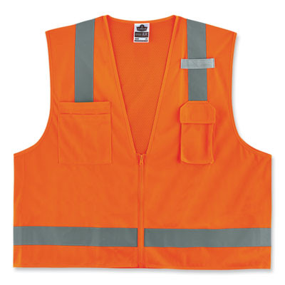Glowear 8249Z-S Single Size Class 2 Economy Surveyors Zipper Vest, Polyester, 3X-Large, Orange