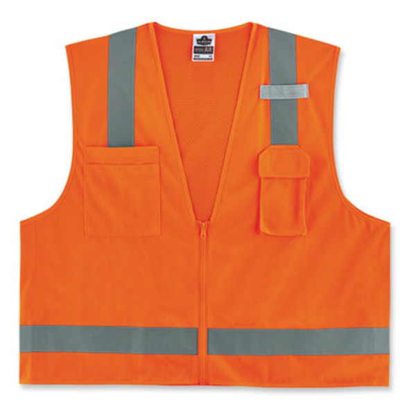 Glowear 8249Z-S Single Size Class 2 Economy Surveyors Zipper Vest, Polyester, 4X-Large, Orange