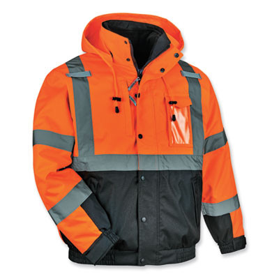 Glowear 8381 Class 3 Hi-Vis 4-In-1 Quilted Bomber Jacket, Orange, Medium