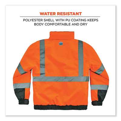 Glowear 8377 Class 3 Hi-Vis Quilted Bomber Jacket, Orange, Large