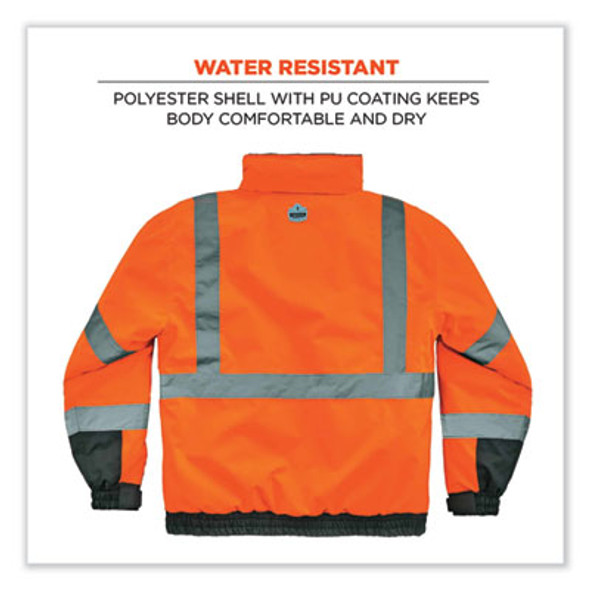 Glowear 8377 Class 3 Hi-Vis Quilted Bomber Jacket, Orange, 3X-Large
