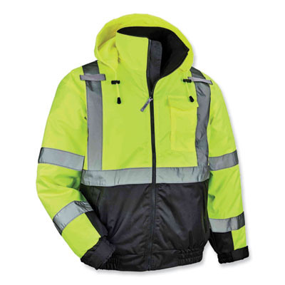 Glowear 8377 Class 3 Hi-Vis Quilted Bomber Jacket, Lime, Medium
