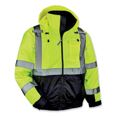 Glowear 8377 Class 3 Hi-Vis Quilted Bomber Jacket, Lime, 5X-Large