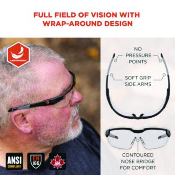 Skullerz Dellenger Anti-Fog Safety Glasses, Adjustable Temples, Black Nylon Impact Frame, Clear Polycarbonate Lens