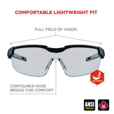 Skullerz Dellenger Safety Glasses With Adjustable Temples, Matte Black Half Frame, Clear Single I/O Lens