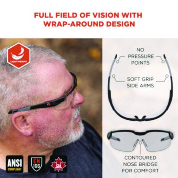 Skullerz Dellenger Anti-Scratch/Enhanced Anti-Fog Safety Glasses With Adjustable Temples, Black Frame, Polycarbonate Lens