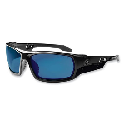 Skullerz Odin Safety Glasses, Black Full Frame, Mirrored Blue Dual Lens