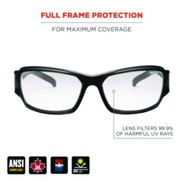 Skullerz Thor Anti-Scratch And Enhanced Anti-Fog Safety Glasses, Black Nylon Impact Frame, Clear Polycarbonate Lens