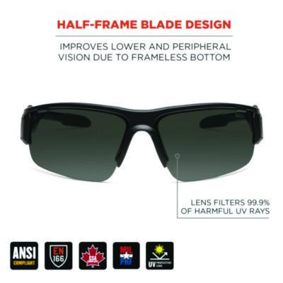 Skullerz Dagr Anti-Scratch Enhanced Anti-Fog Safety Glasses, Matte Black Half Frame, Smoke Dual Lens
