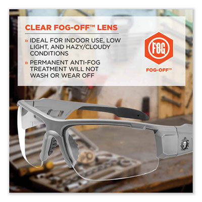 Skullerz Dagr Safety Glasses, Matte Gray Half Frame, Clear Single Anti-Fog Lens