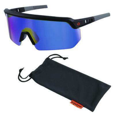 Skullerz Aegir Anti-Scratch Enhanced Anti-Fog Safety Glasses, Matte Black Half Frame, Mirrored Blue Single Lens