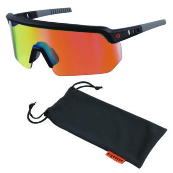 Skullerz Aegir Anti-Scratch Enhanced Anti-Fog Safety Glasses, Black Nylon Impact Frame, Orange Mirror Polycarbonate Lens