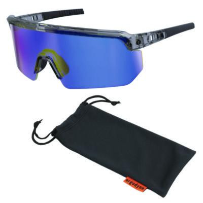 Skullerz Aegir Anti-Scratch Enhanced Anti-Fog Safety Glasses, Clear Smoke Half Frame, Mirrored Blue Single Lens