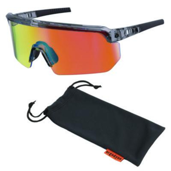 Skullerz Aegir Anti-Scratch/Anti-Fog Safety Glasses, Clear Smoke Nylon Impact Frame, Orange Mirror Polycarbonate Lens
