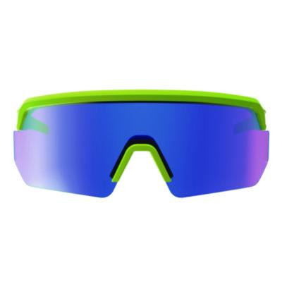 Skullerz Aegir Anti-Scratch Enhanced Anti-Fog Safety Glasses, Lime Half Frame, Mirrored Blue Single Lens