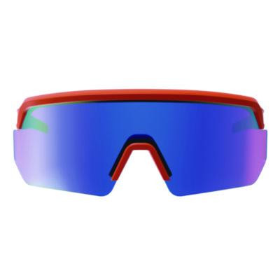 Skullerz Aegir Anti-Scratch Enhanced Anti-Fog Safety Glasses, Orange Half Frame, Mirrored Blue Single Lens