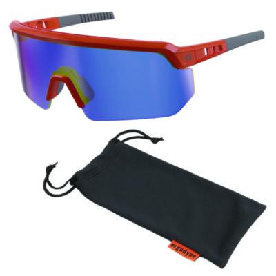 Skullerz Aegir Anti-Scratch Enhanced Anti-Fog Safety Glasses, Orange Half Frame, Mirrored Blue Single Lens
