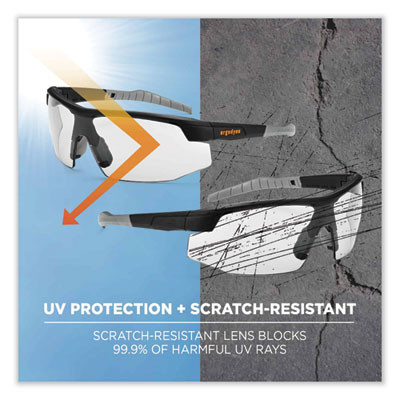 Skullerz Skoll Safety Glasses, Fog-Off Technology, Matte Black Half Frame, Clear Single I/O Lens