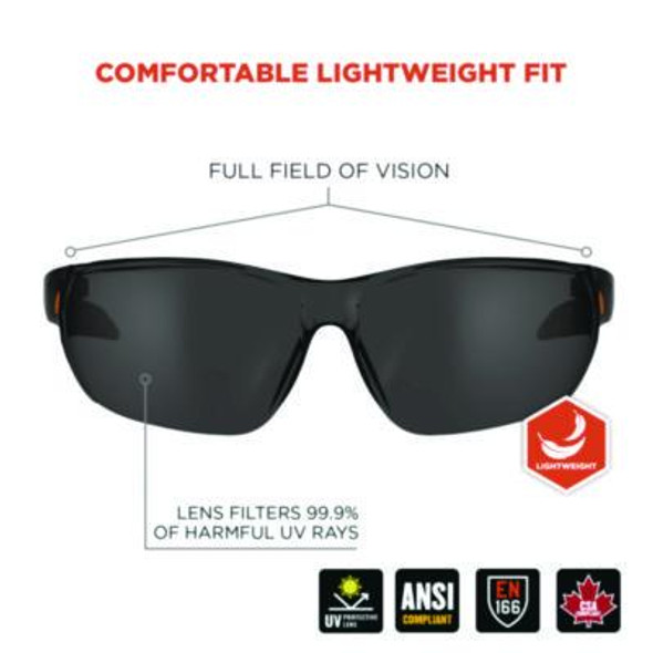 Skullerz Vali Anti-Scratch/Enhanced Anti-Fog Safety Glasses, Matte Black Frameless, Smoke Polycarbonate Lens