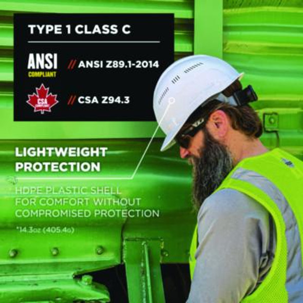 Skullerz 8966 Class C Lightweight Cap-Style Hard Hat, Adjustable Venting, 6-Point Rachet Suspension, White