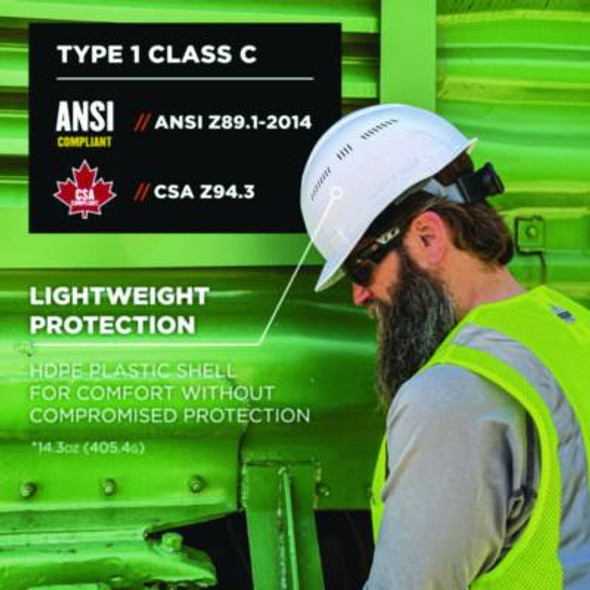 Skullerz 8966 Class C Lightweight Cap-Style Hard Hat, Adjustable Venting, 6-Point Rachet Suspension, Lime