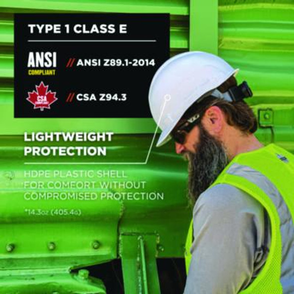 Skullerz 8967 Class E Lightweight Cap-Style Hard Hat, 6-Point Rachet Suspension, White