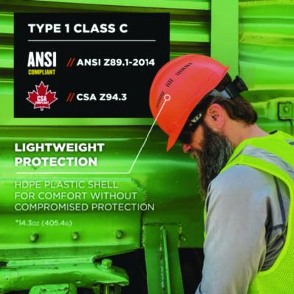 Skullerz 8966 Class C Lightweight Capstyle Hard Hat, Adjustable Venting, 6-Point Rachet Suspension, Orange