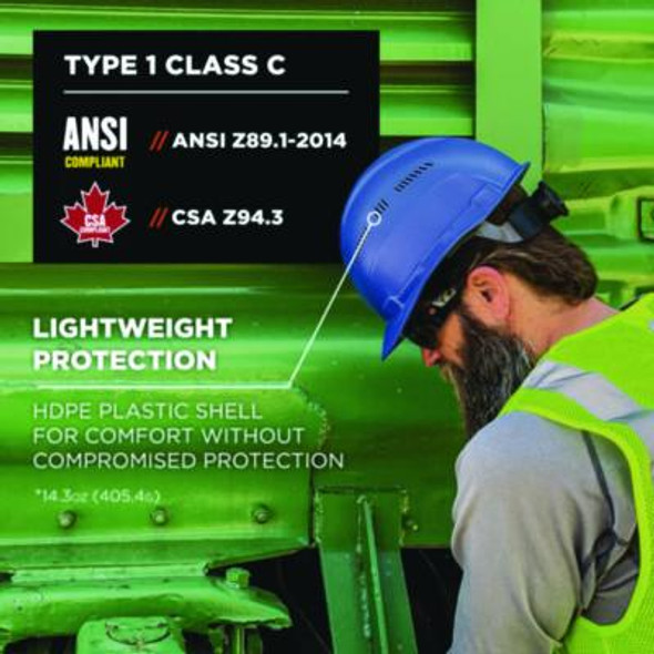 Skullerz 8966 Class C Lightweight Cap-Style Hard Hat, Adjustable Venting, 6-Point Rachet Suspension, Blue