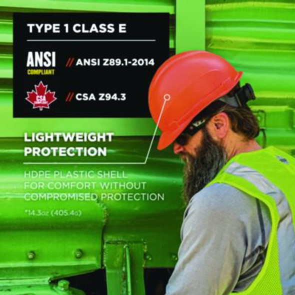 Skullerz 8967 Class E Lightweight Cap-Style Hard Hat, 6-Point Suspension, Orange