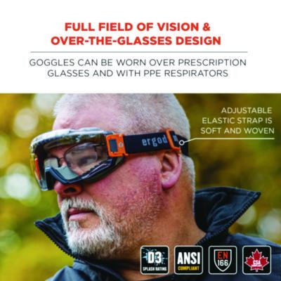 Skullerz Modi Otg Anti-Scratch And Enhanced Anti-Fog Safety Goggles With Elastic Strap, Clear Lens, Gray/Clear Frame