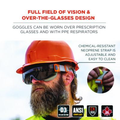 Skullerz Modi Otg Anti-Scratch And Enhanced Anti-Fog Safety Goggles With Neoprene Strap, Smoke Lens, Gray/Clear Frame
