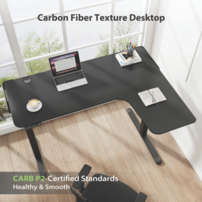 L-Shaped Standing Desk, Right Desk, 60" x 43.69" x 29.88" To 48.38", Black