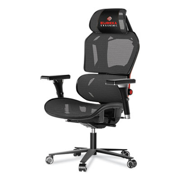 Typhon Hybrid Chair, Supports Up To 220 Lb, 18.5" To 22.05" Seat Height, Black Mesh Seat, Black/Red Mesh Back, Black Base