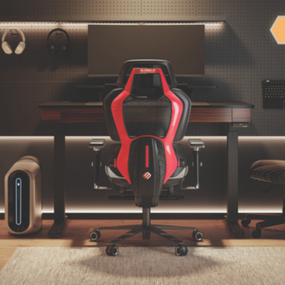 Typhon Hybrid Chair, Supports Up To 220 Lb, 18.5" To 22.05" Seat Height, Black Mesh Seat, Black/Red Mesh Back, Black Base