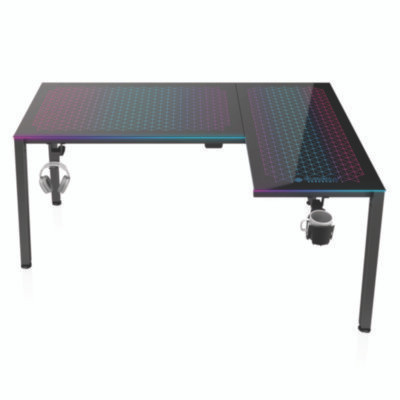 Rgb Led Lights Glass Gaming Desk, 60" x 40.25" x 30", Black