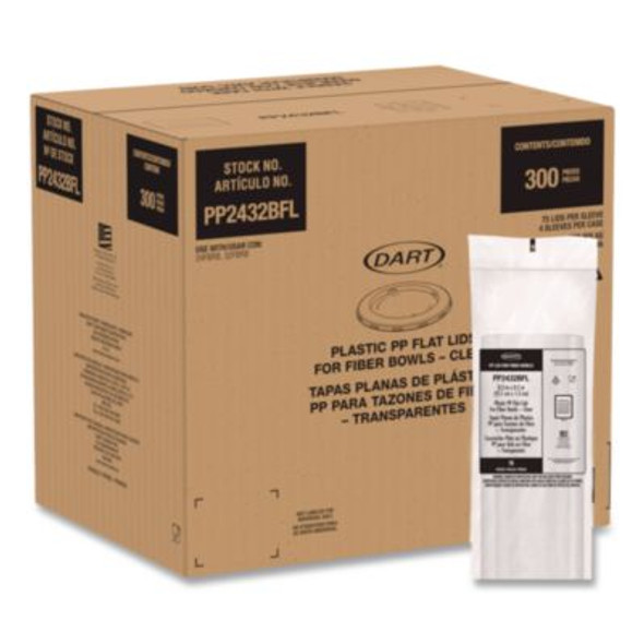 Plastic Lids For Compostable Fiber Containers, For 24 To 32 Oz Containers, 8.28" Diameter x 0.51" h, Clear, 300/Carton