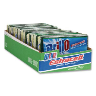 Estracell Heavy Duty Scrub Sponge, 4.9 x 2.9, 0.8" Thick, Yellow/Green, 12/Carton