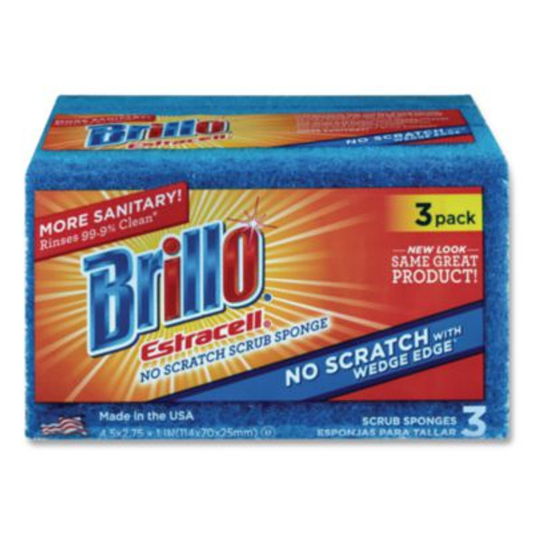 Estracell No Scratch Kitchen Sponges, 4.5 x 2.75, 1" Thick, Blue, 3 Sponges/Pack, 8 Packs/Carton