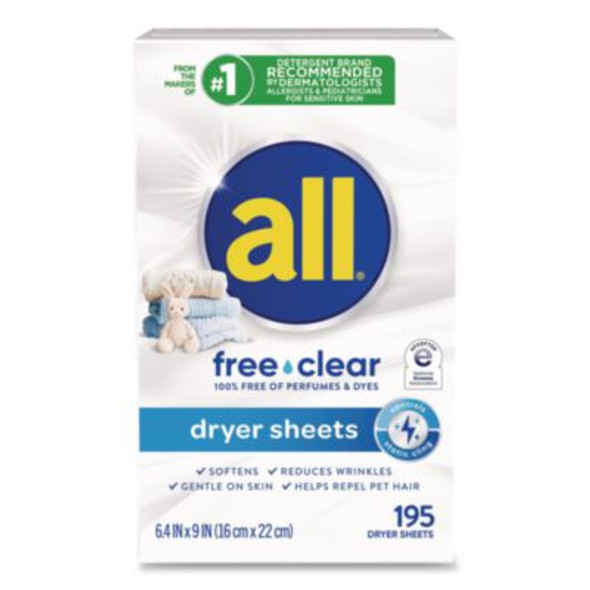 Free Clear Dryer Sheets, Fragrance Free, 195 Sheets/Packs, 6 Packs/Carton