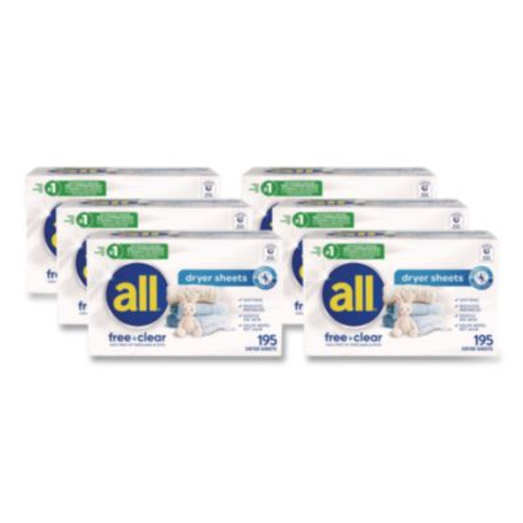 Free Clear Dryer Sheets, Fragrance Free, 195 Sheets/Packs, 6 Packs/Carton