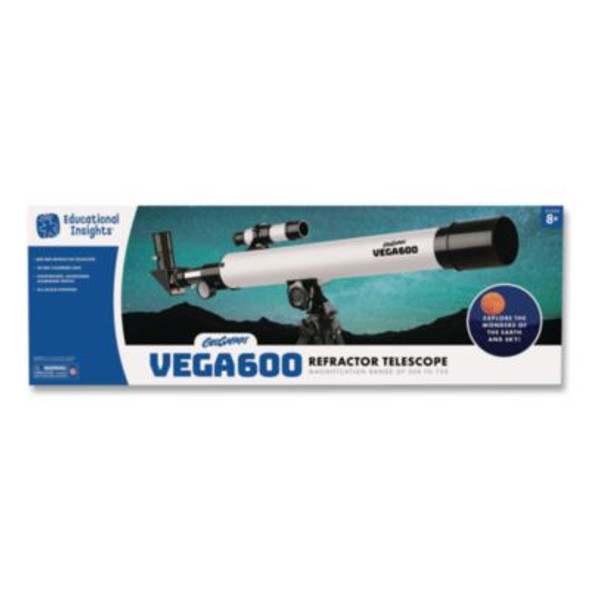 Geosafari Vega 600 Telescope, 2 Elements, 30x To 150x Magnification, 50 Mm Aperture, 600 Mm Focal Length, Silver