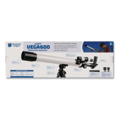 Geosafari Vega 600 Telescope, 2 Elements, 30x To 150x Magnification, 50 Mm Aperture, 600 Mm Focal Length, Silver